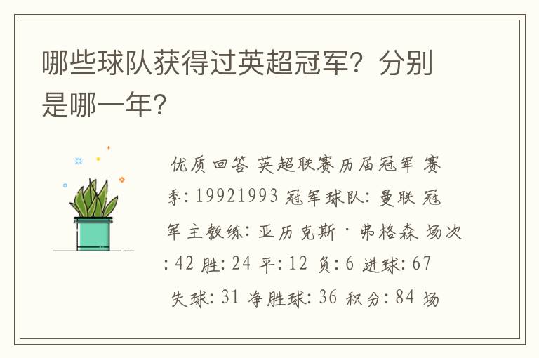 哪些球队获得过英超冠军?分别是哪一年?