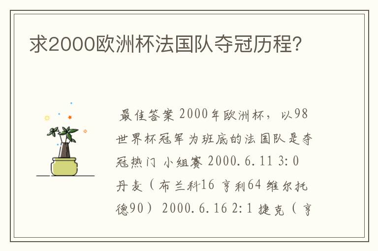 求2000欧洲杯法国队夺冠历程?