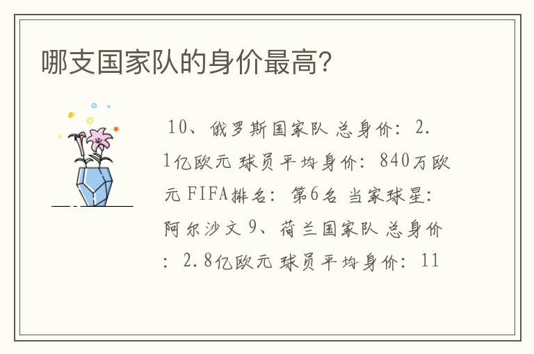 哪支国家队的身价最高?