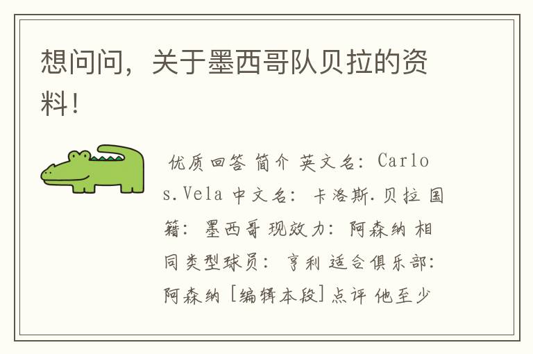 想问问,关于墨西哥队贝拉的资料!