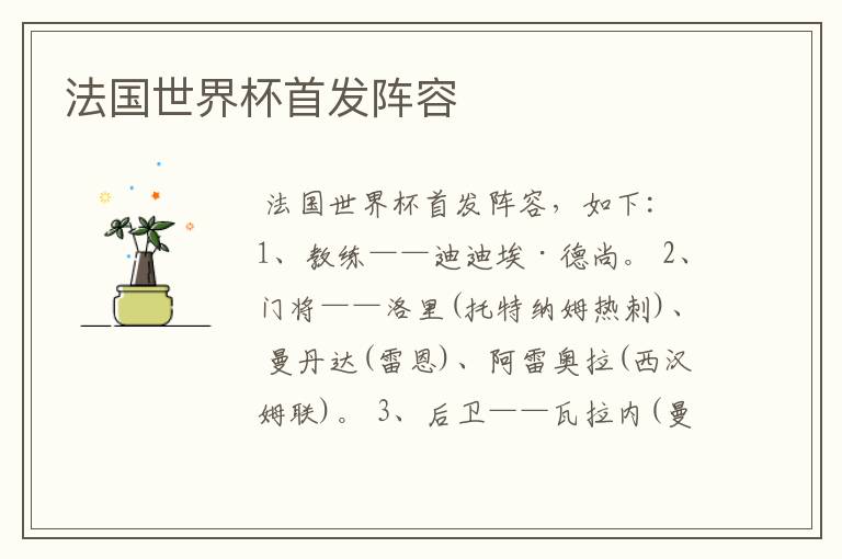 法国世界杯首发阵容