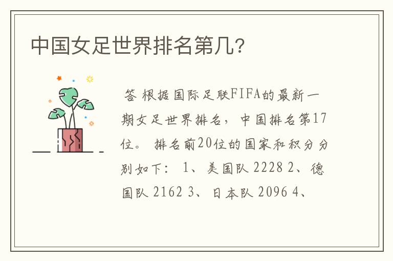 中国女足世界排名第几?