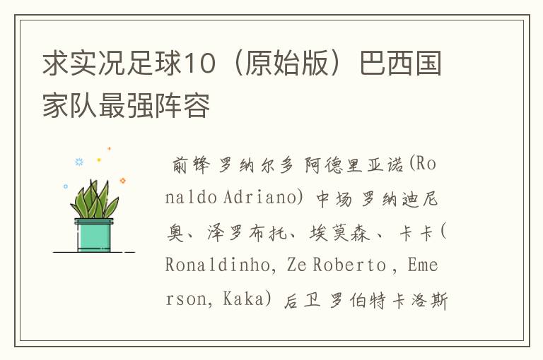求实况足球10(原始版)巴西国家队最强阵容