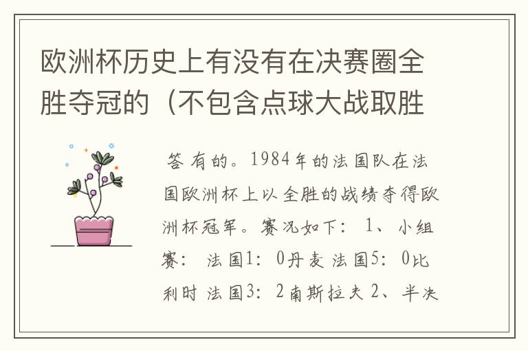 欧洲杯历史上有没有在决赛圈全胜夺冠的(不包含点球大战取胜的情况)
