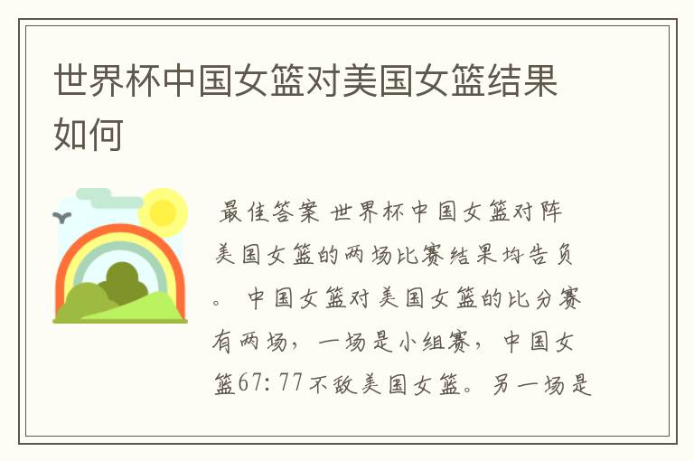 世界杯中国女篮对美国女篮结果如何