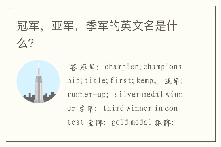 冠军,亚军,季军的英文名是什么?