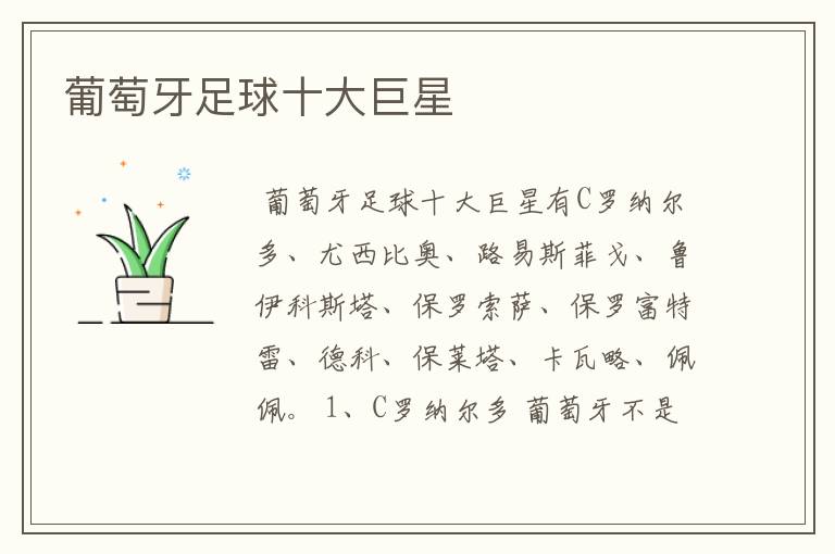 葡萄牙足球十大巨星