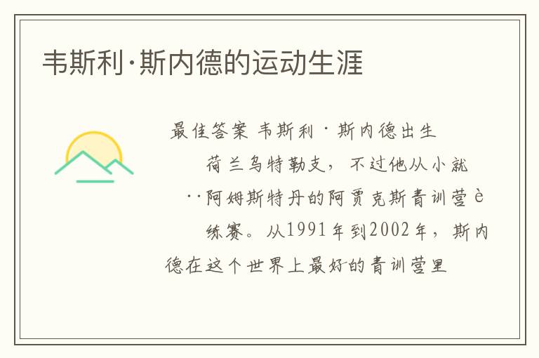 韦斯利·斯内德的运动生涯