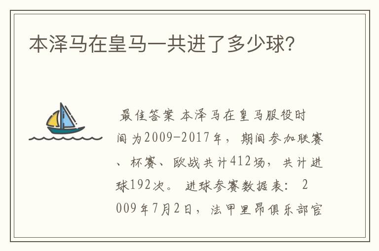 本泽马在皇马一共进了多少球?