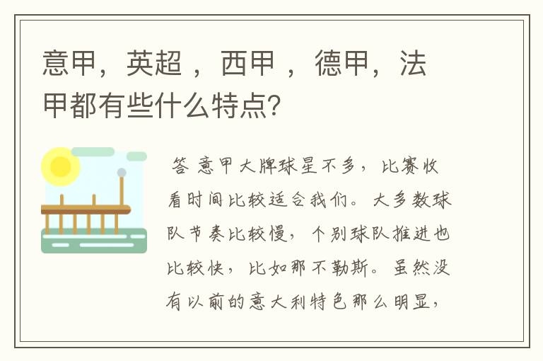 意甲,英超 ,西甲 ,德甲,法甲都有些什么特点?