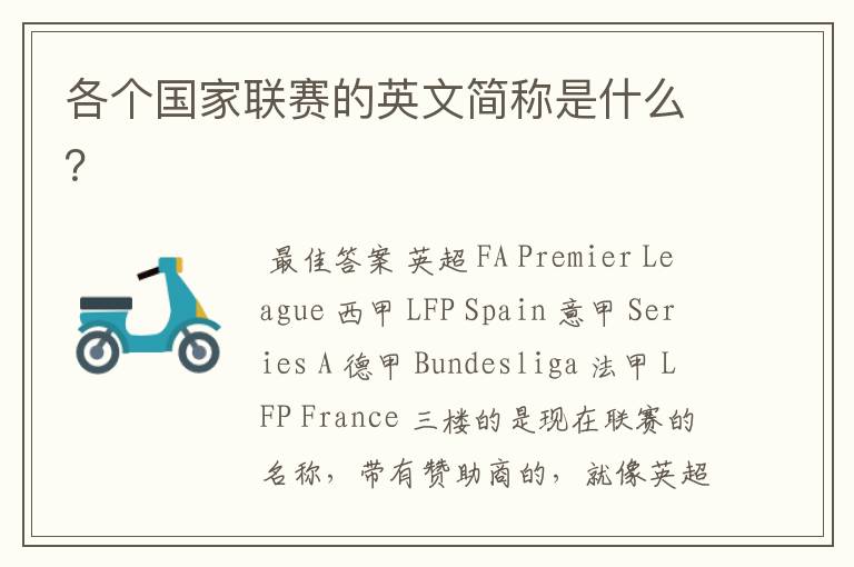 各个国家联赛的英文简称是什么?