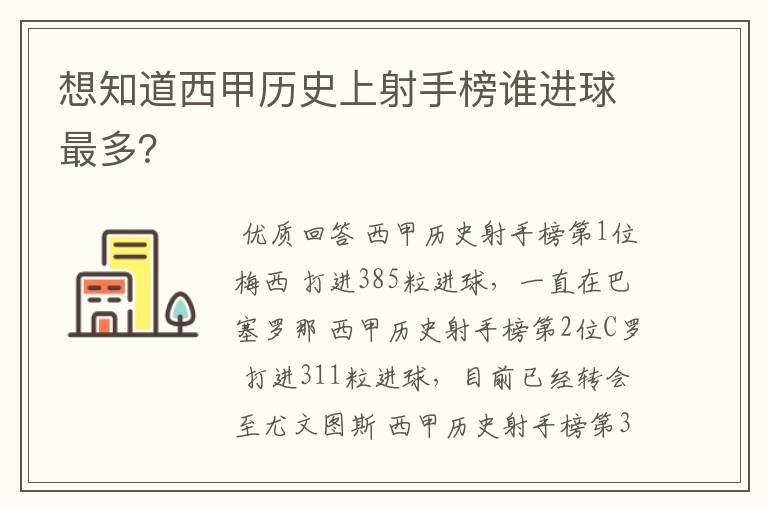 想知道西甲历史上射手榜谁进球最多?