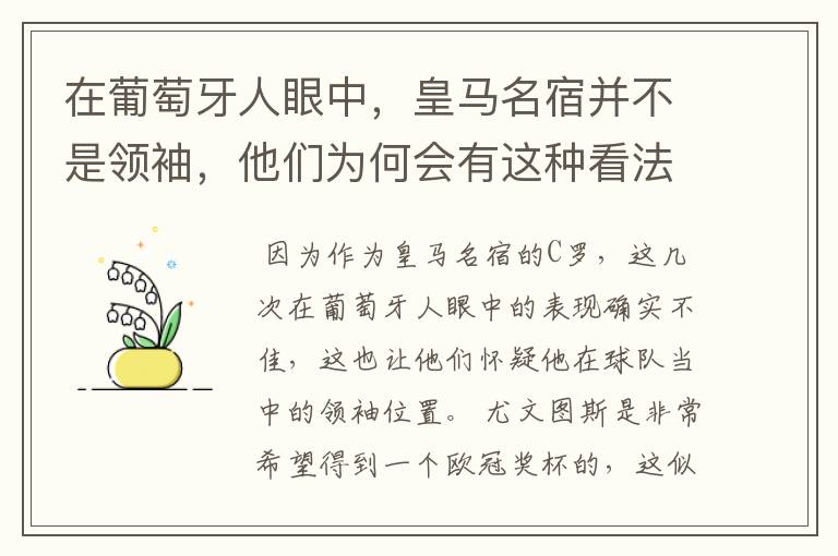 在葡萄牙人眼中,皇马名宿并不是领袖,他们为何会有这种看法?