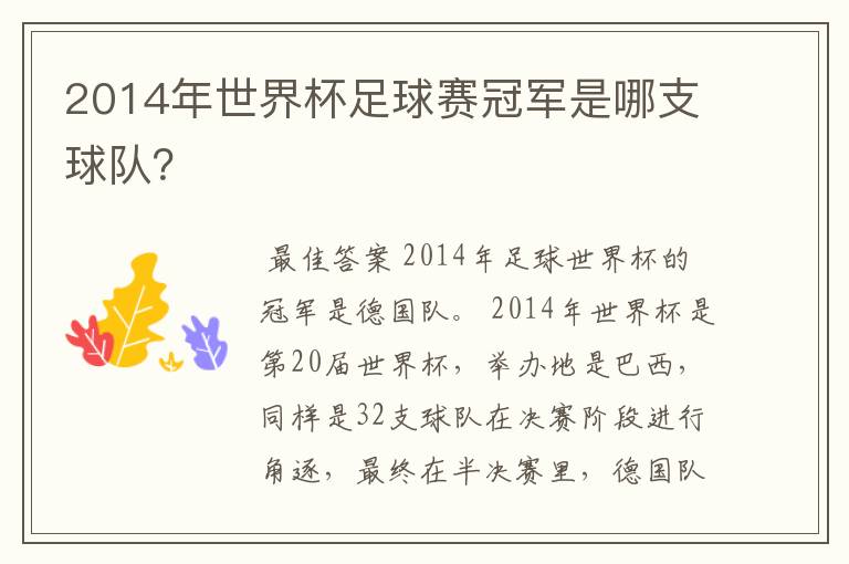 2014年世界杯足球赛冠军是哪支球队?