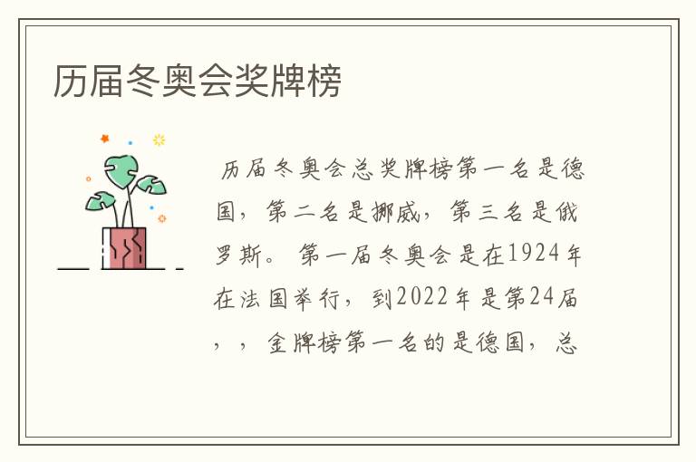 历届冬奥会奖牌榜