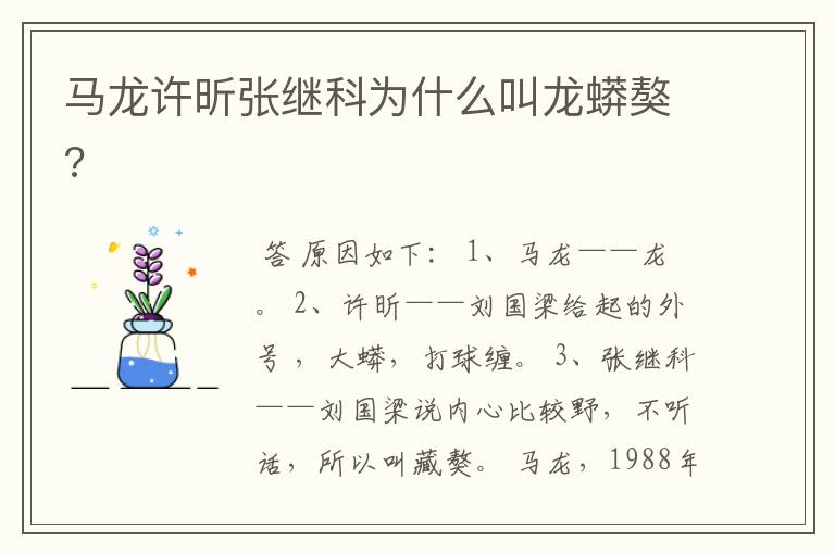 马龙许昕张继科为什么叫龙蟒獒?