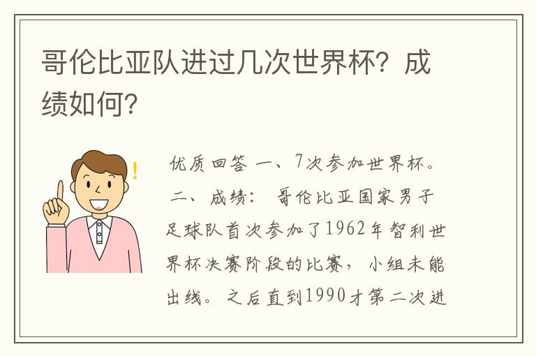 哥伦比亚队进过几次世界杯?成绩如何?