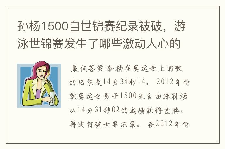 孙杨1500自世锦赛纪录被破,游泳世锦赛发生了哪些激动人心的时刻?
