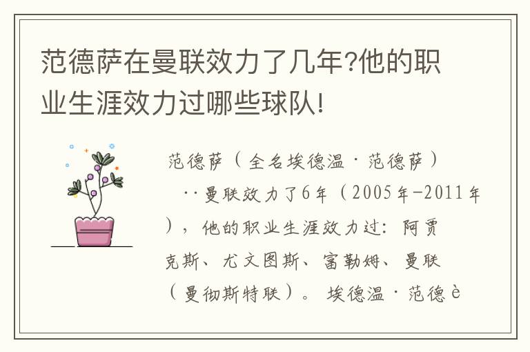 范德萨在曼联效力了几年?他的职业生涯效力过哪些球队!