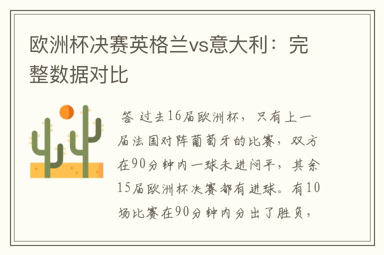 欧洲杯决赛英格兰vs意大利:完整数据对比