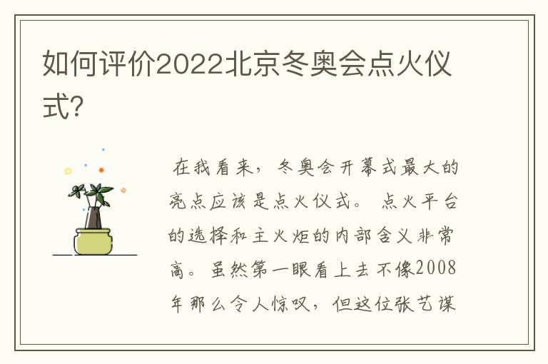 如何评价2022北京冬奥会点火仪式?
