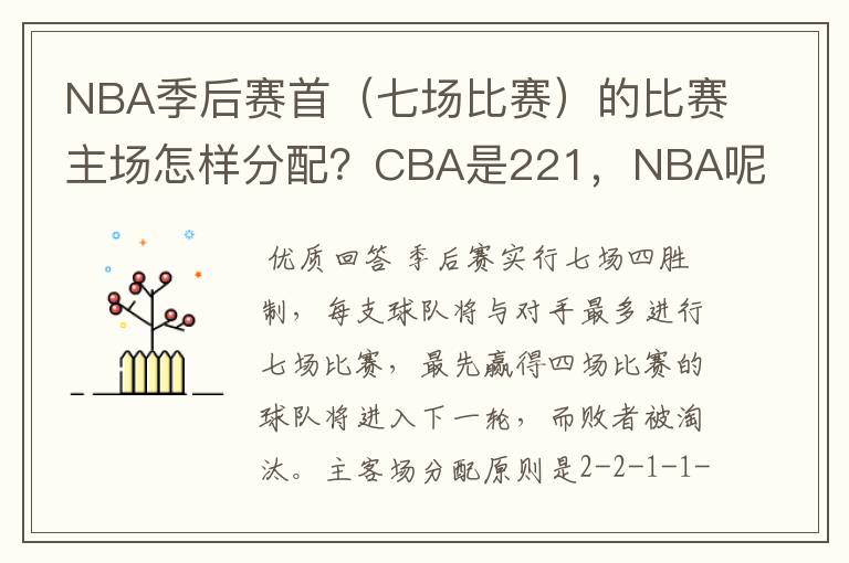 NBA季后赛首(七场比赛)的比赛主场怎样分配?CBA是221,NBA呢?
