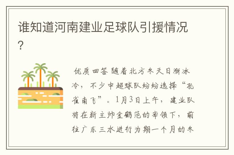 谁知道河南建业足球队引援情况?