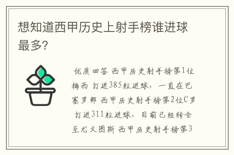 想知道西甲历史上射手榜谁进球最多?