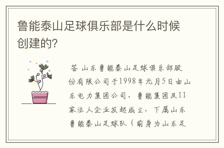 鲁能泰山足球俱乐部是什么时候创建的?
