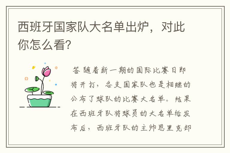 西班牙国家队大名单出炉,对此你怎么看?