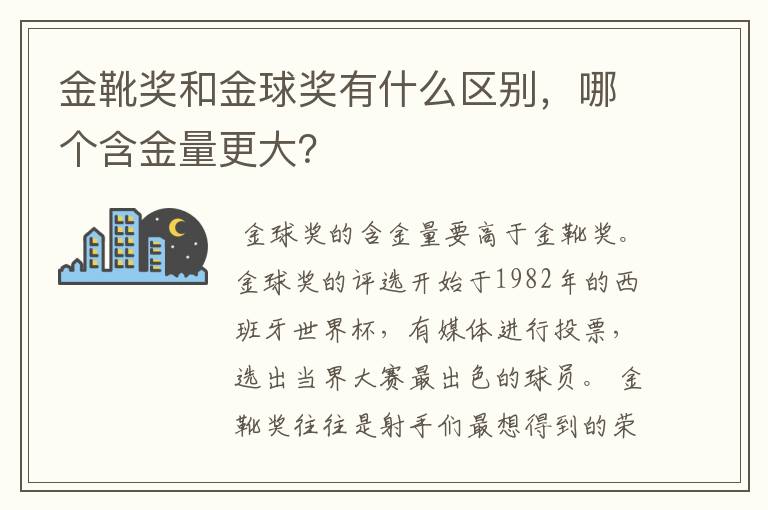 金靴奖和金球奖有什么区别,哪个含金量更大?