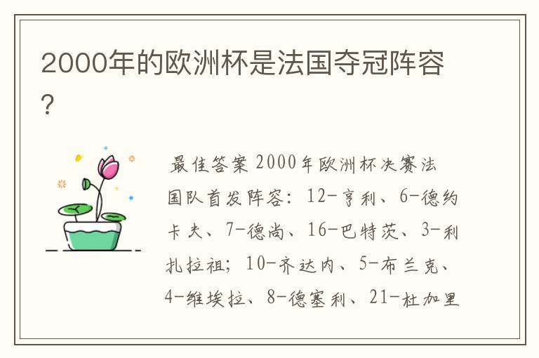 2000年的欧洲杯是法国夺冠阵容?