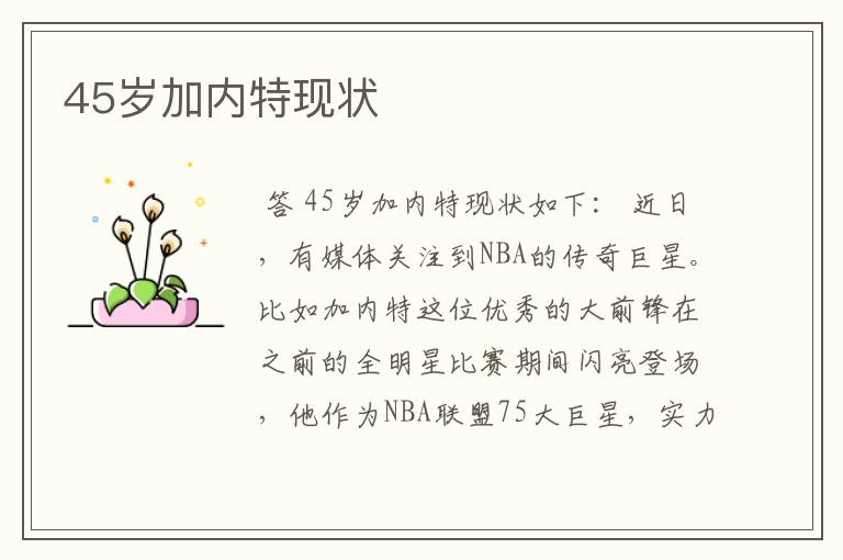 45岁加内特现状