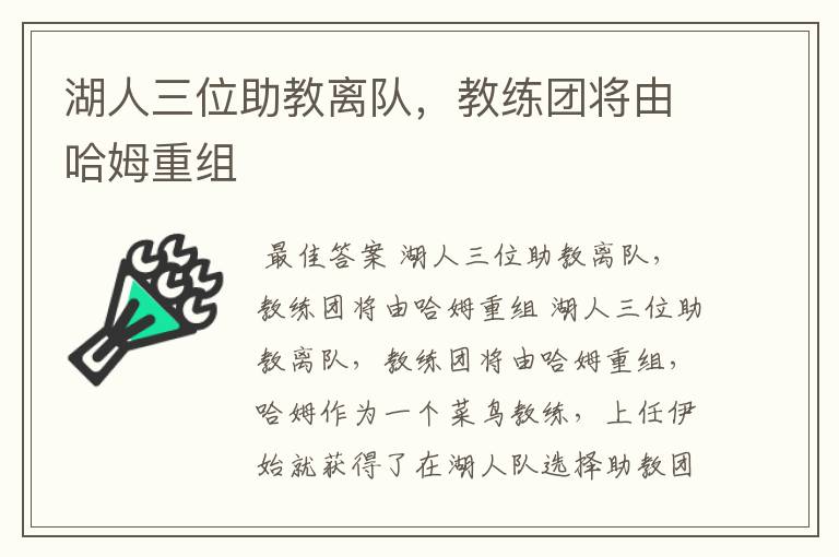 湖人三位助教离队,教练团将由哈姆重组