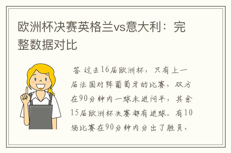 欧洲杯决赛英格兰vs意大利:完整数据对比