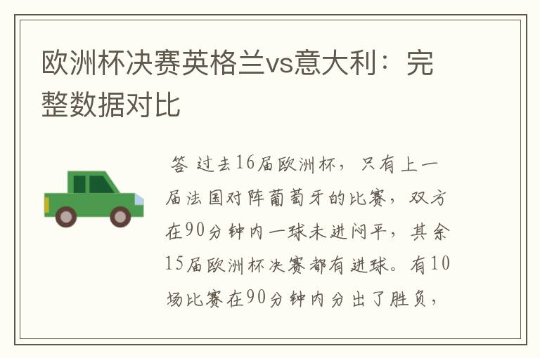 欧洲杯决赛英格兰vs意大利:完整数据对比