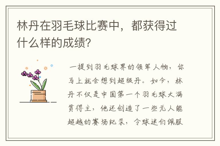林丹在羽毛球比赛中,都获得过什么样的成绩?