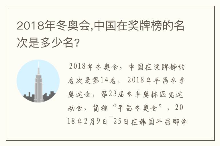 2018年冬奥会,中国在奖牌榜的名次是多少名?