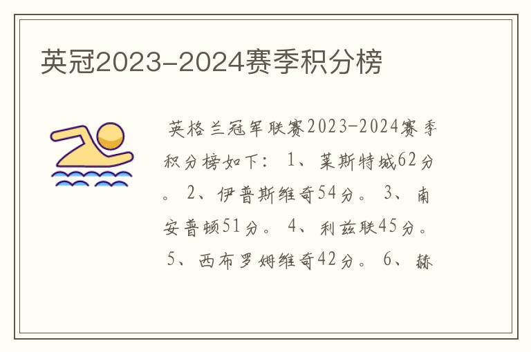 英冠2023-2024赛季积分榜