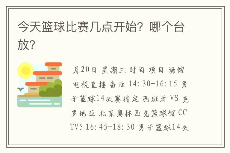 今天篮球比赛几点开始?哪个台放?