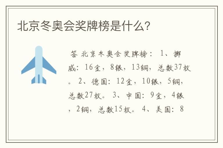 北京冬奥会奖牌榜是什么?