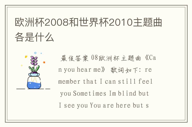欧洲杯2008和世界杯2010主题曲各是什么