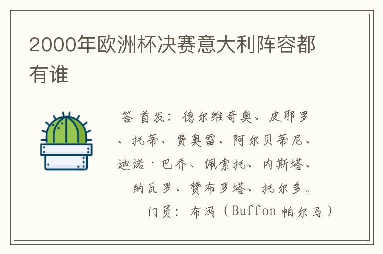 2000年欧洲杯决赛意大利阵容都有谁