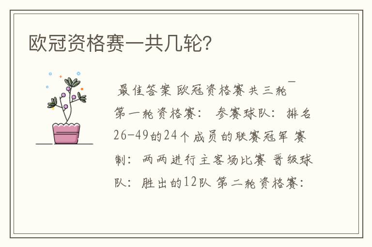 欧冠资格赛一共几轮?