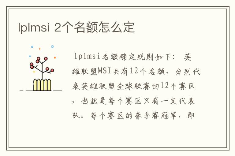 lplmsi 2个名额怎么定