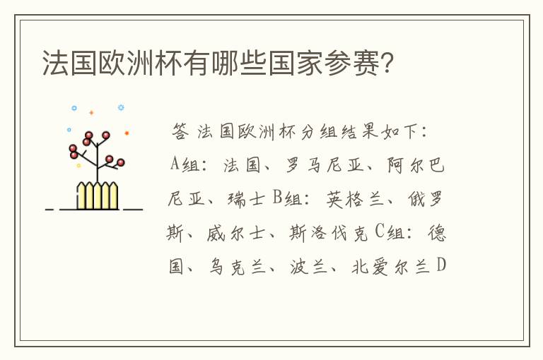 法国欧洲杯有哪些国家参赛?
