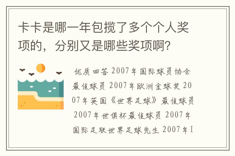 卡卡是哪一年包揽了多个个人奖项的,分别又是哪些奖项啊?
