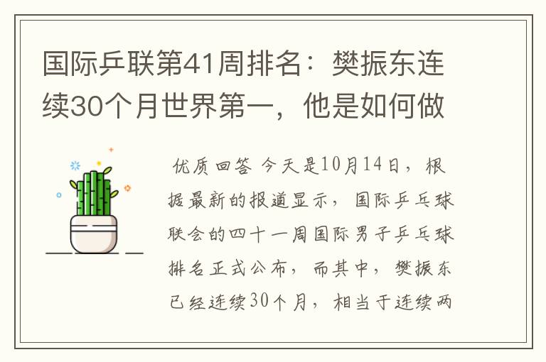 国际乒联第41周排名:樊振东连续30个月世界第一,他是如何做到的?