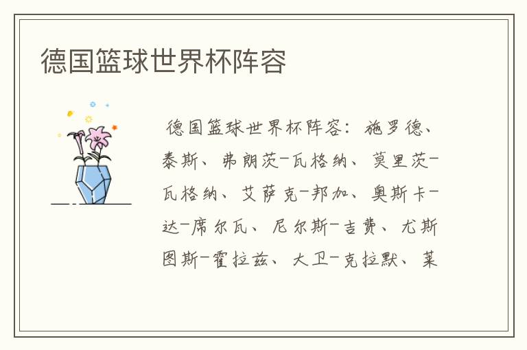 德国篮球世界杯阵容