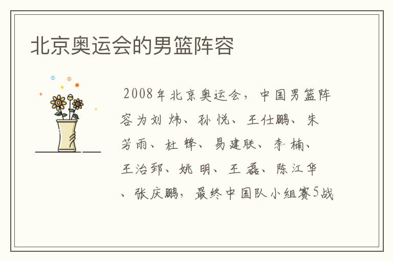 北京奥运会的男篮阵容